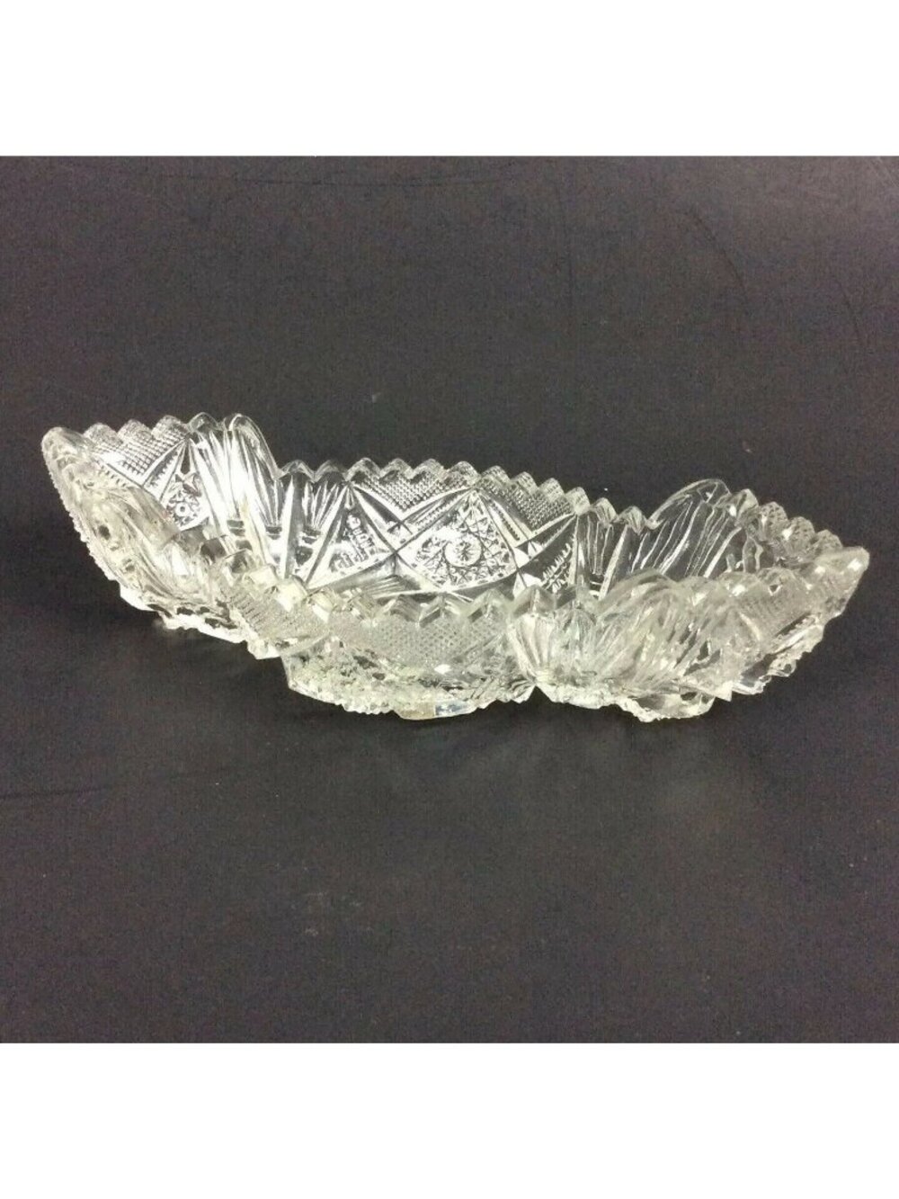 Vintage Sawtooth Edge Clear Glass Oval Relish Dish Bowl For Candy Nuts Olives
